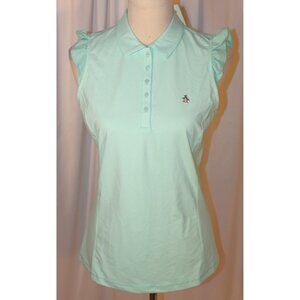 NEW Original Penguin Women's SMALL Ruffle Sleeveless Golf Polo Shirt MINT GREEN